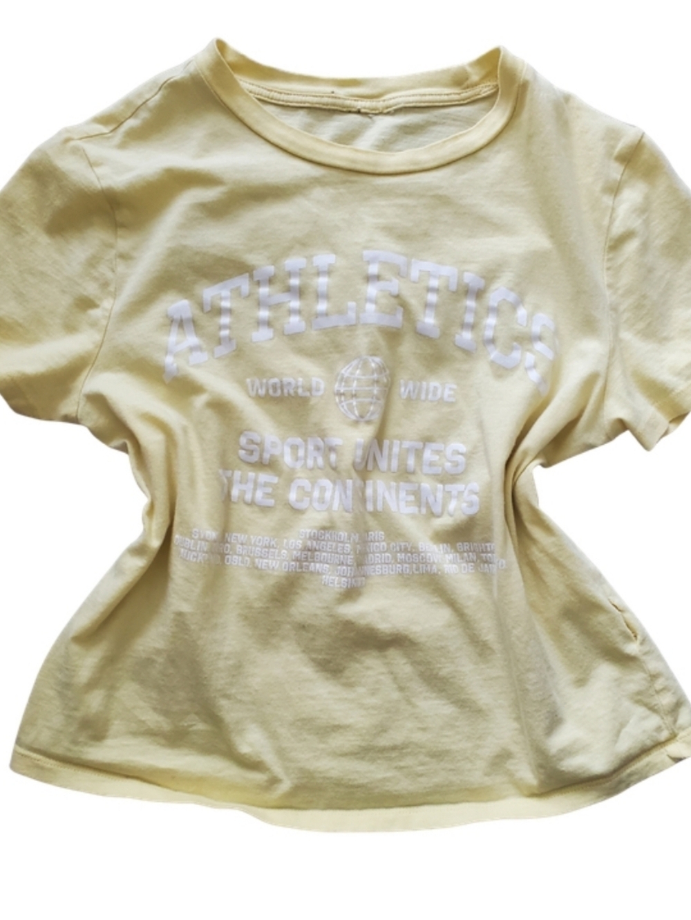 Top Yellow 'Athletics' Graphic Tee-Size S